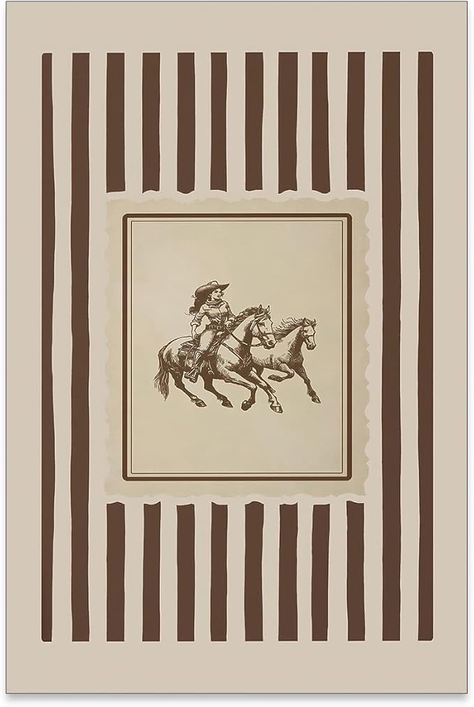 Retro Western Wall Art Striped Rodeo Decor Southwest Cowboy Poster Canvas Prints 16x24 in Unframed Vintage Stamp Mid West Cow