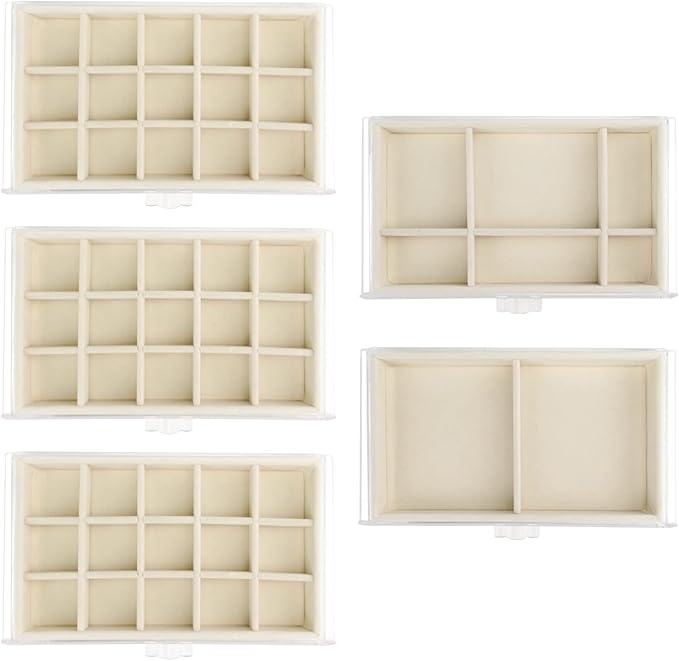 Watpot Acrylic Jewelry Box with 5 Drawers, Clear Earring Storage Organizer Display Case for Women Girls, Beige