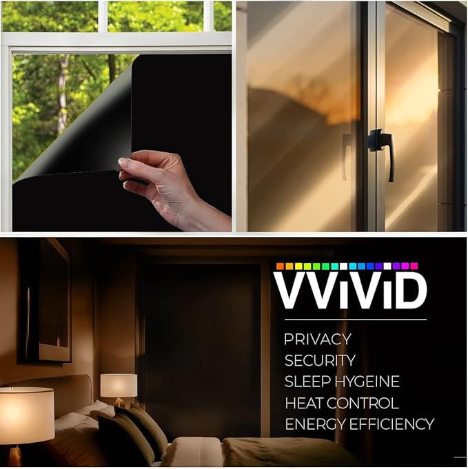 VViViD Total Blackout Adhesive Vinyl Window Tinting Sheets (1.49ft x 5ft, Matte Black)