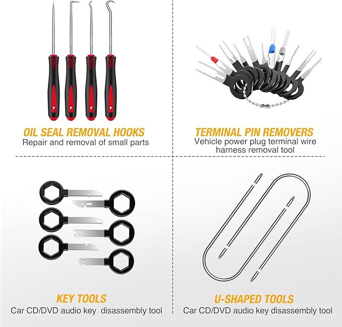 GOOACC 102Pcs Trim Removal Tool, Auto Push Pin Nylon Bumper Retainer Clip Set Fastener Terminal Remover Tool Round Handle Cro