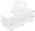 Citylife 2-Pack 57 QT Under Bed Storage Containers with Wheels, Clear Plastic Organizer Bins with Double-Opening Lids, Large 