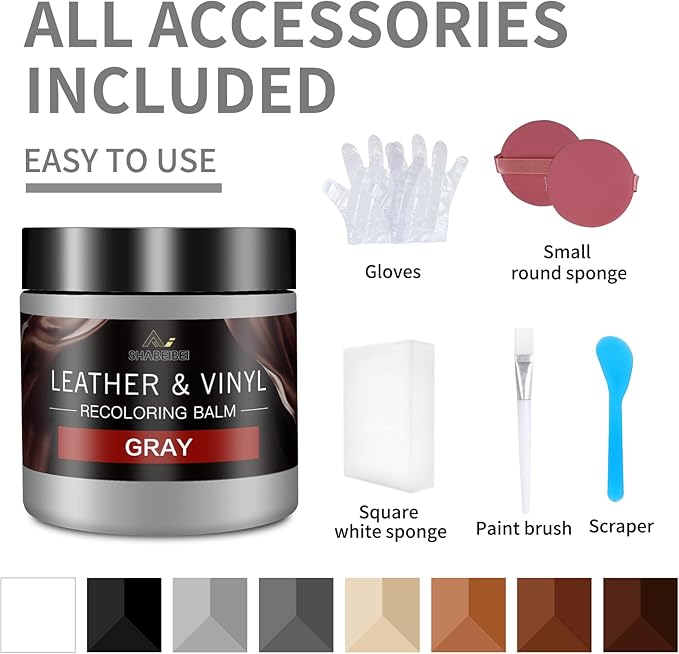 Leather Recoloring Balm with 100ml Mink Oil, Gray Leather Repair Kit and Scratch Remover for Furniture, Car Seats, Sofas, Dye