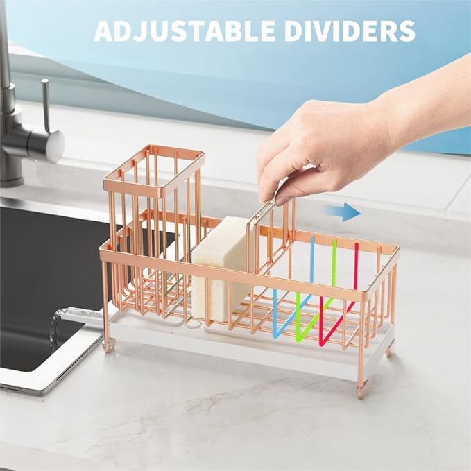 Cisily Sponge Holder for Kitchen Sink, Sink Caddy Organizer with High Brush Holder, Kitchen Countertop Organizers and Storage