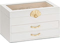 Enthralite Jewelry Box with 2 Drawers: Display Organizer for Earrings Necklaces - Gift for Girls Women (White)