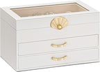 Enthralite Jewelry Box with 2 Drawers: Display Organizer for Earrings Necklaces - Gift for Girls Women (White)