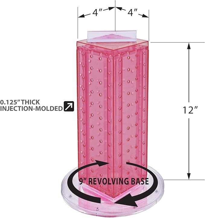 Azar Displays 700220-PNK Pink Pegboard Interlocking Counter Unit 4" x 13" On 9" Diameter Base