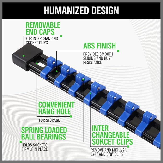 SWANLAKE 9-Piece Premium Socket Holder Organizer Set, 1/4-Inch x 48 Clips, 3/8-Inch x 45 Clips, 1/2-Inch x 36 Clips, Premium 