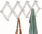 Homode Accordian Wall Hanger, Expandable Coat Rack Wall Mounted, Accordion Style Wood Hat Rack with 13 Peg Hooks for Hanging 
