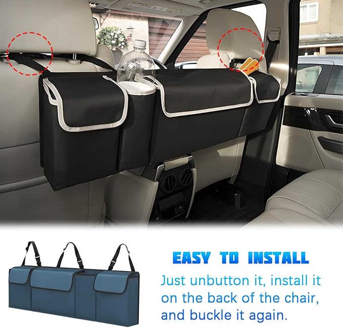 Car Trunk Organizer with Lid, Large Waterproof Vehicle Backseat Hanging Storage Bag with 4 Pockets & Adjustable Straps, Colla