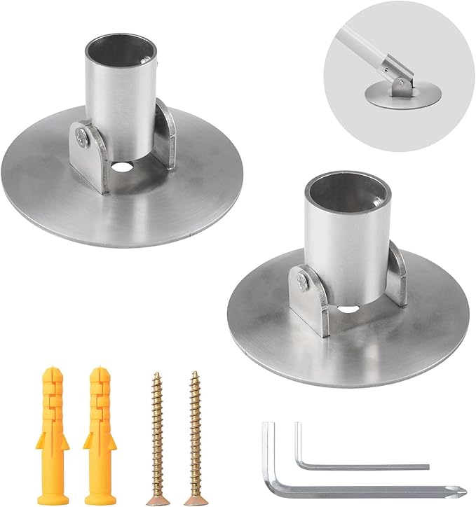 Shower Curtain Rod Bracket, 2Pcs Different Sizes Titanium Steel Shower Curtain Rod Single Swivel Flange Curtain Rod Wall-Moun