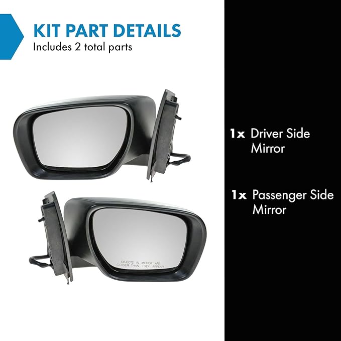 TRQ 2 Piece Driver and Passenger Side Mirror Assembly Set Electric Adjustment Heated No Memory Black Compatible with 2007-201