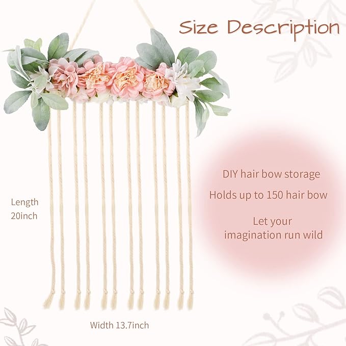 POVETIRE Bow Holder for Girls Hair Bows, Clips Hanging Organizer Baby Headband Storage Hair Accessory Display for Wall Room B