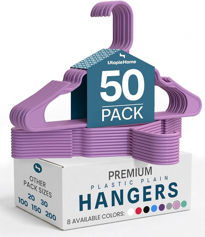 Utopia Home Plastic Hangers 50 Pack - Perfect Space Saving Clothes Hanger - Durable and Strong - Perfect Closet Organizers wi