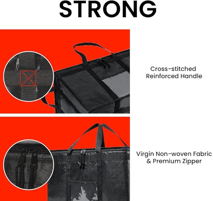 NZ home Insulated Bags for Food Delivery (3XL PRO) Grocery Shopping Cooler Bag, Pizza Delivery, Hot & Cold Catering Tote, Reusable, Foldable & Heavy Duty (4 Pack, Black)