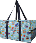 NGIL Extra Large Utility Tote Reusable Grocery Bag Oversized Collapsible for Groceries, Storage, Picnic, Beach (Train Print-Navy)