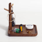 Black Walnut Solid Wood Key Dish Bowl for Entryway Table Square Tray With 3 Hooks, Open Storage for Keys, Wallet, Jewelry (Wa