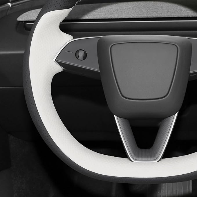 MEWANT DIY Stitching Real Leather Steering Wheel Cover Wrap for Tesla Model 3 Highland 2023-2025/Model Y 2025 Highland for Tesla Model 3/Model Y Accessories(3D Style)
