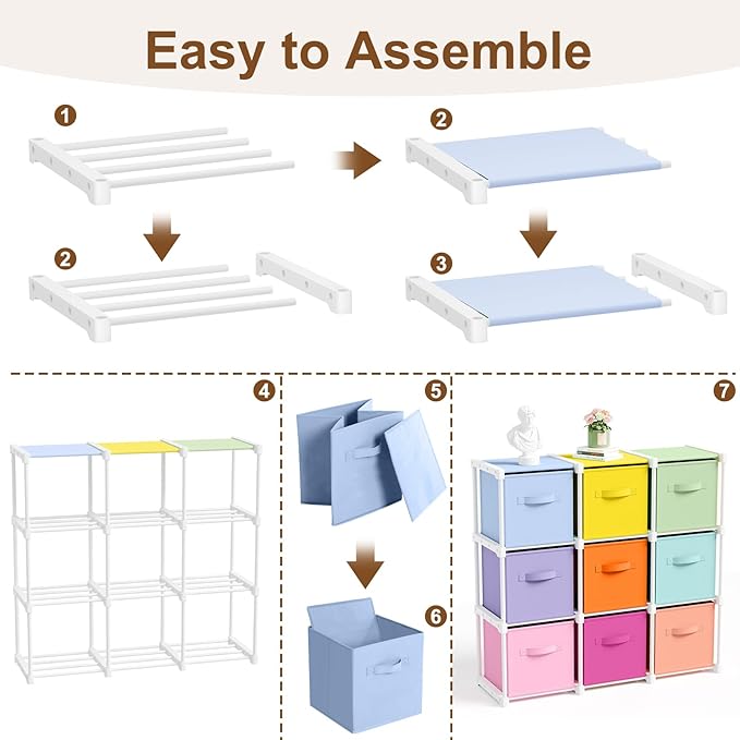 9 Cube Storage Organizer with Shelf Back to School Boxes 11 Inch Toy Storage Bins Closet Organizers Drawers Fabric Dresser fo