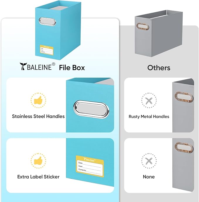 BALEINE File Organizer Box, Cardboard File Folder Organizer with Handle for Letter Size, Portable Collapsible Hanging Filing 