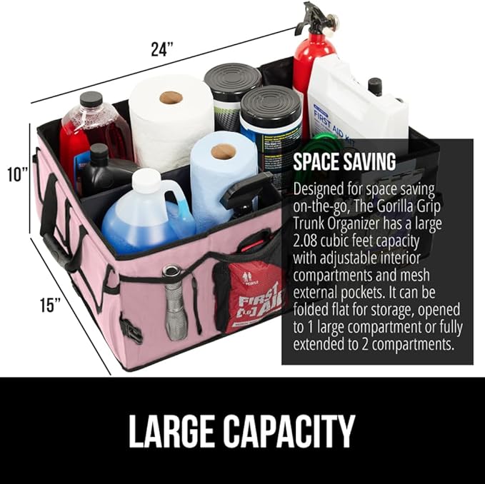 GORILLA GRIP Large Capacity Sturdy Trunk Storage Organizer, Slip and Water Resistant Collapsible Organization Container for