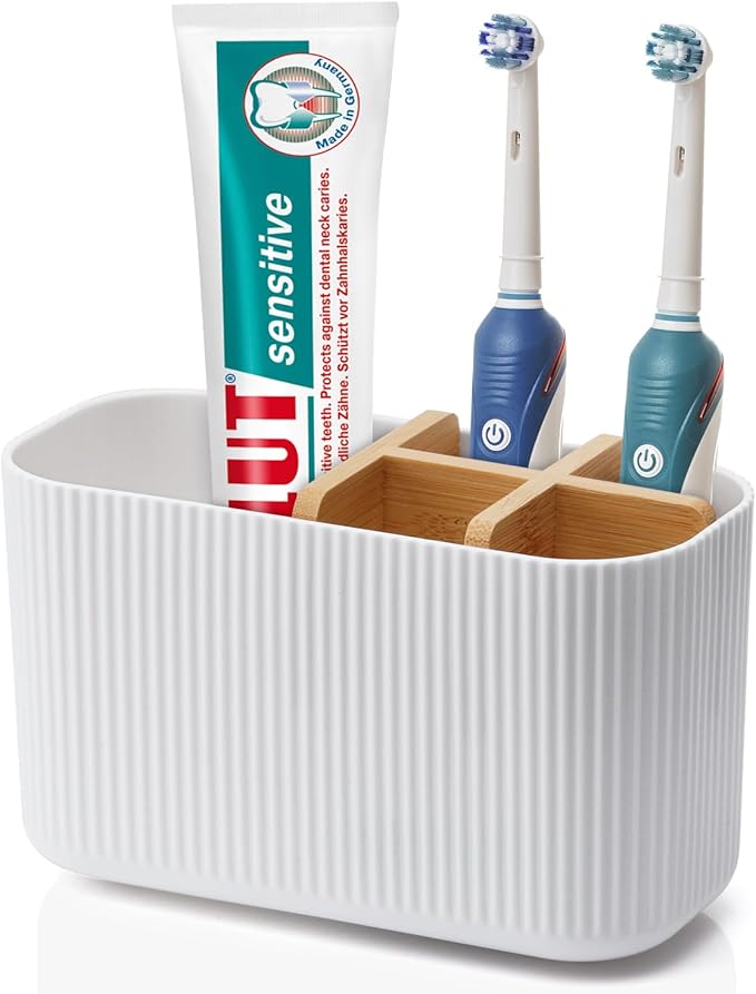 GFWARE White Toothbrush Holder - Bamboo Toothbrush Holders for Bathrooms Electric Toothbrush Holder Organizer Kids Toothbrush