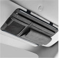 Car Sun Visor Organizer, Leather Sun Visor Pocket Organizer Case with Multi-Pocket Net Zipper, Suede Note Holder Car Visor Storage Pouch for Card Pen Sunglasses Document (Gray)