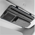 Car Sun Visor Organizer, Leather Sun Visor Pocket Organizer Case with Multi-Pocket Net Zipper, Suede Note Holder Car Visor Storage Pouch for Card Pen Sunglasses Document (Gray)