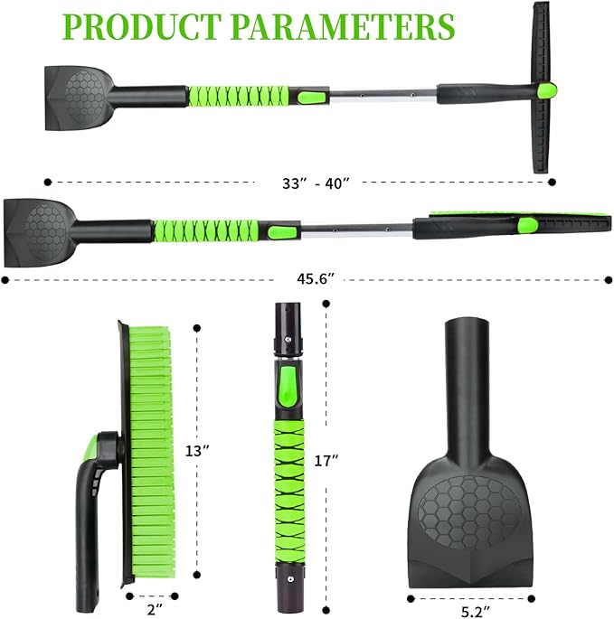 45.6" Ice Scraper and Snow Brush for Car Windshield [Silicone Bristles] ,3-in-1 Extendable Emergency Snow Shovel with Ergonomic Foam Grip and 360° Pivoting Brush Head for Christmas, Car Auto Truck SUV
