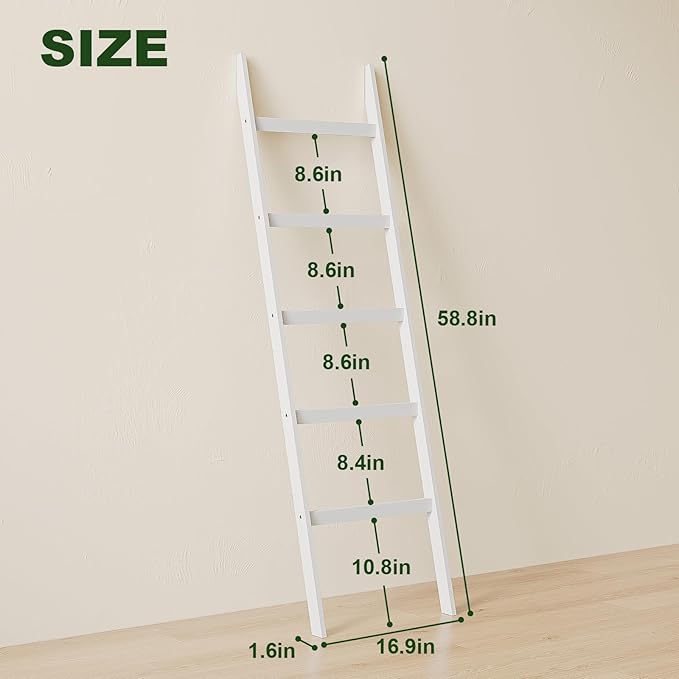 Blanket Ladder Towel Racks For Bathroom 5 Layers Towel Holder 100% Bamboo Wood Sturdy Construction No Need Wall Drilling Quil