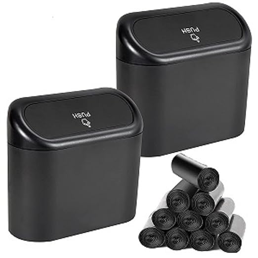 2 Packs Mini Car Trash Can Bin with Lid and 150pcs Trash Bags,Car Trash Can Bin,Car Garbage Trash Can Storage for Front Back Seat Accessories (2)…