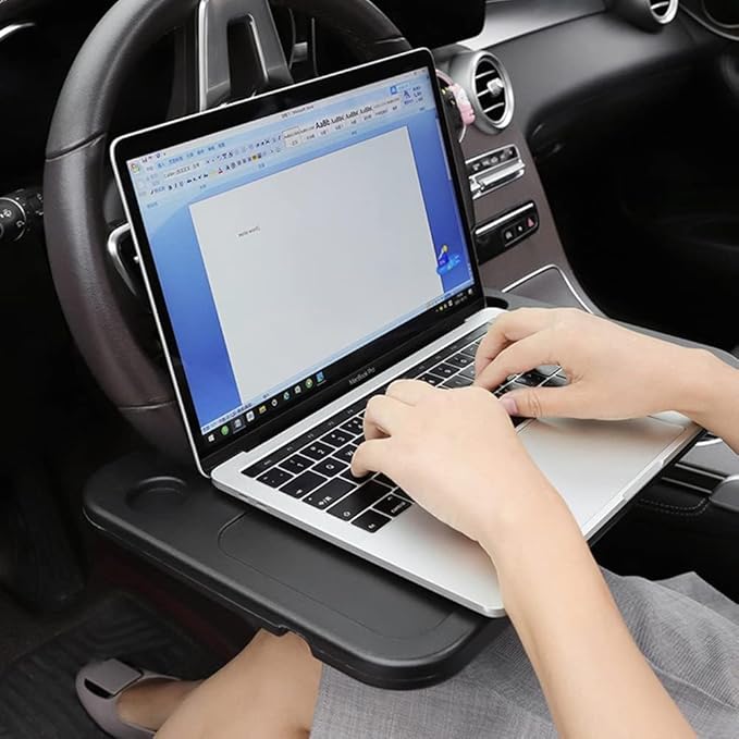 Steering Wheel Desk Tray for KIA Carnival 2022-2024 2025, Driver Seat Laptop Mount Portable Food Eating Table Travel Accessory Black Plastic