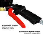 EXELAIR Digital Pistol Grip Tire Inflator Gauge EX0500D, Easy Clip Air Chuck, Easy to Read 0.1 Display, Pistol Grip Handle, 100 PSI Max Pressure, 16" Air Hose, 1/4" NPT (PSI, kPa, Bar, and kg/cm2)