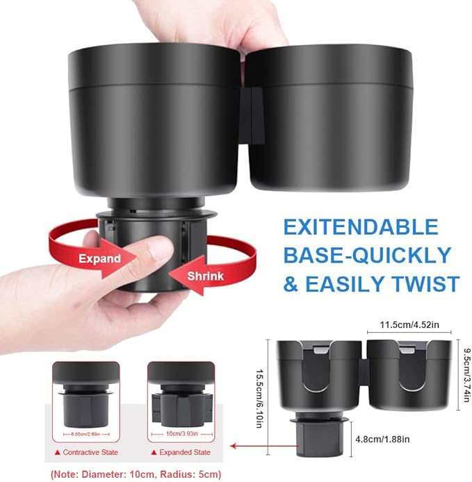 JINKEY Dual Cup Holder Expander for Car, 2 in 1 Multifunctional Large Car Cup Holder Expander Adapter with expanded 2.69"- 3.