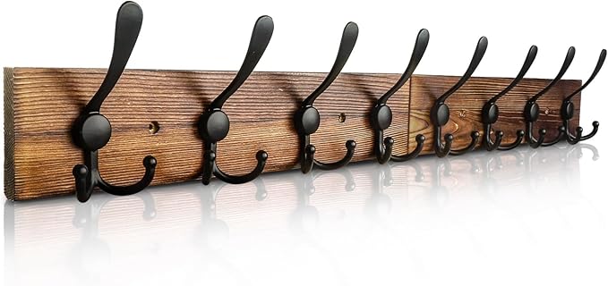 Coat Rack Wall Mount 31.5'' Coat Hanger Wall Mount Burnt Brown Coat Hooks for Wall Rustic Towel Racks for Bathroom Living Roo