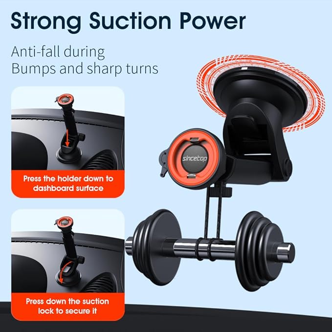 sincetop Car Phone Holder Mount, Cell Phone Mount for Car Dashboard Windshield, 3 in 1 Super Suction Cup with Strong Sticky Gel, Adjustable Universal for All Phones【Series C - 1st Gen】