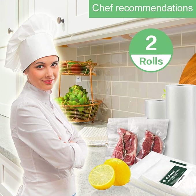 O2frepak 2Pack (Total 100Feet) 11x50 Rolls Vacuum Sealer Bags Rolls with BPA Free,Heavy Duty Vacuum Food Sealer Storage Bags 