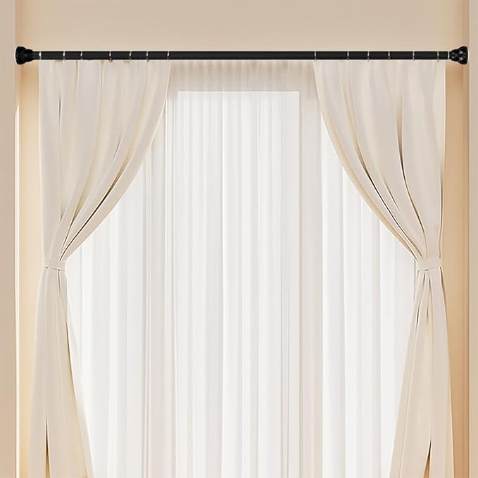 Adjustable Stainless Steel Curtain Rod No Drilling Retractable Clothes Pole for Indoor Use Rubber Ends for Smooth Surfaces Ba