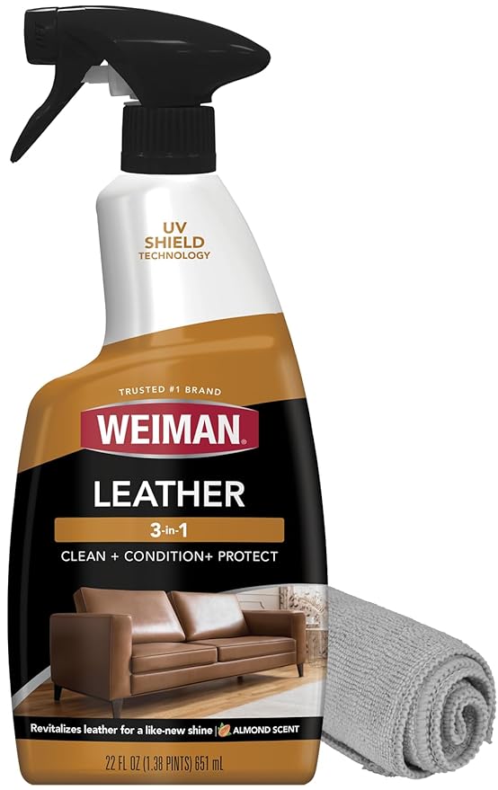 Weiman Leather Cleaner, Polish and Conditioner for Furniture, Car, Purses, Shoes, Boots and Couches- Micro Fiber Towel Includ