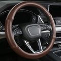 Cxtiy Genuine Leather Steering Wheel Cover with Ventilation Holes Luxury Cowhide,Breathable and Anti-Slip,14.5-15 inch(Brown)