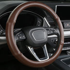 Cxtiy Genuine Leather Steering Wheel Cover with Ventilation Holes Luxury Cowhide,Breathable and Anti-Slip,14.5-15 inch(Brown)