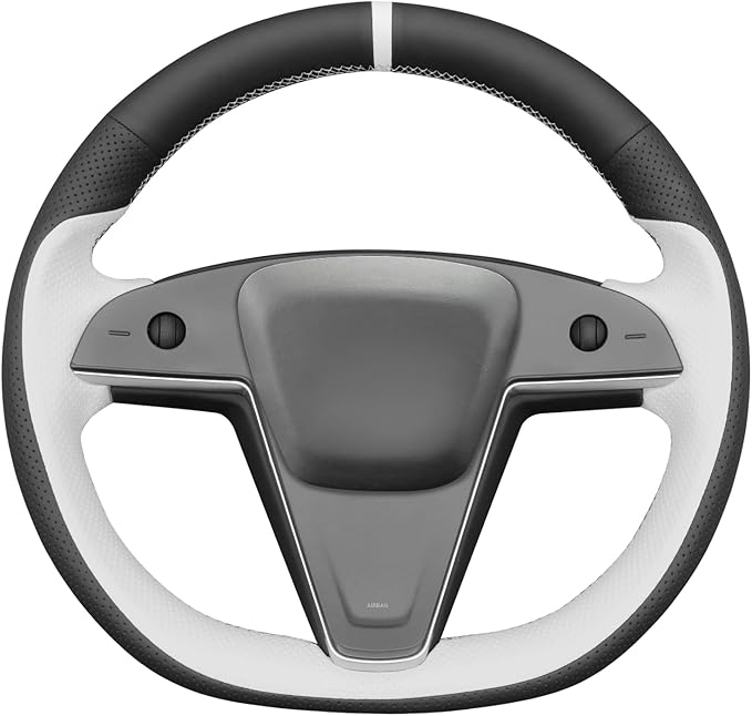 MEWANT Hand Stitched Tesla Model S(O-Shaped) Steering Wheel Cover Wrap for Tesla Model S 2021-2023 / Model X 2021-2023 Steering Wheel Accessories