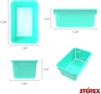 Storex Small Cubby Bins – Plastic Storage Containers for Classroom with Non-Snap Lid, 12.2 x 7.8 x 5.1 inches, Teal, (62412U0