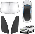 Karltys 3PCS Windshield Sun Shade for 2015-2020 Chevy Suburban, Front and Side Window Sunshade Cover Custom Fit Suburban, Foldable Sun Visor Blocker Protects Car from Heat UV Rays Damage