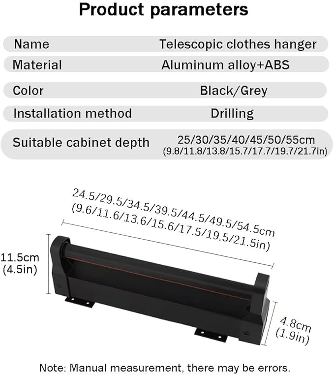 Pull-out Clothes Rail, Extendable Clothes Hanger, Bearing 30kg, Valet Rods for Closets, Silent Slide Wardrobe Hanger, Closet 