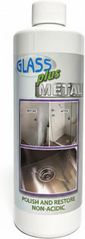 Glass Plus Metal - Polish and Restore | Safe Water Deposit & Stain Remover | Shower Glass, Stainless Steel Frames, Kitchen, B