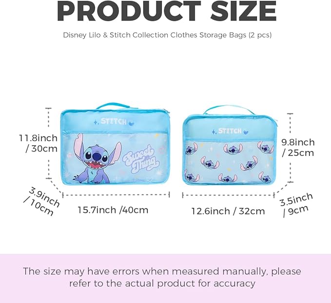 MINISO Disney Stitch Compression Packing Cubes for Travel, 2 Pack Lightweight Suitcase Organizer Bags Set Carry On Luggage, W