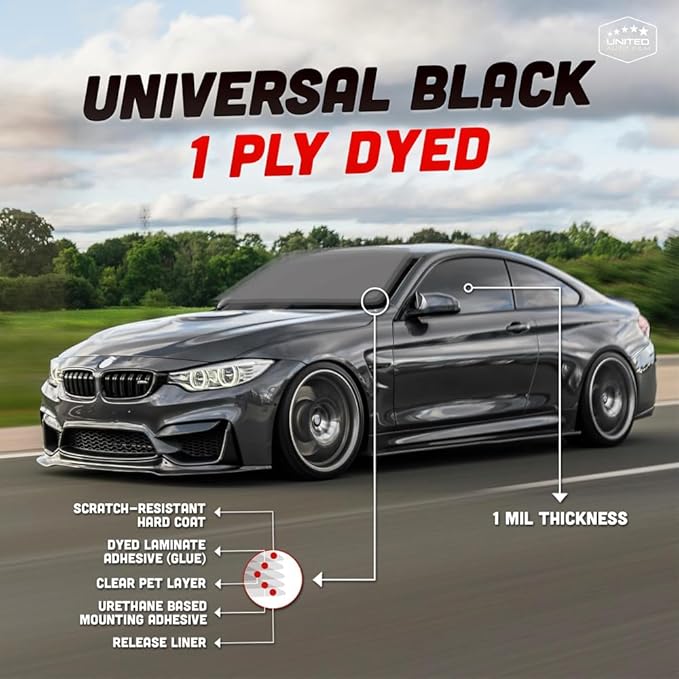 United Universal Black 1Ply Window Tint Film - 20" x100', 50% VLT Dyed PET Film, Deep Black Shade, 99% UV Block, Privacy & Interior Protection Film for Car, Truck, SUV, Home – Heat & Glare Control