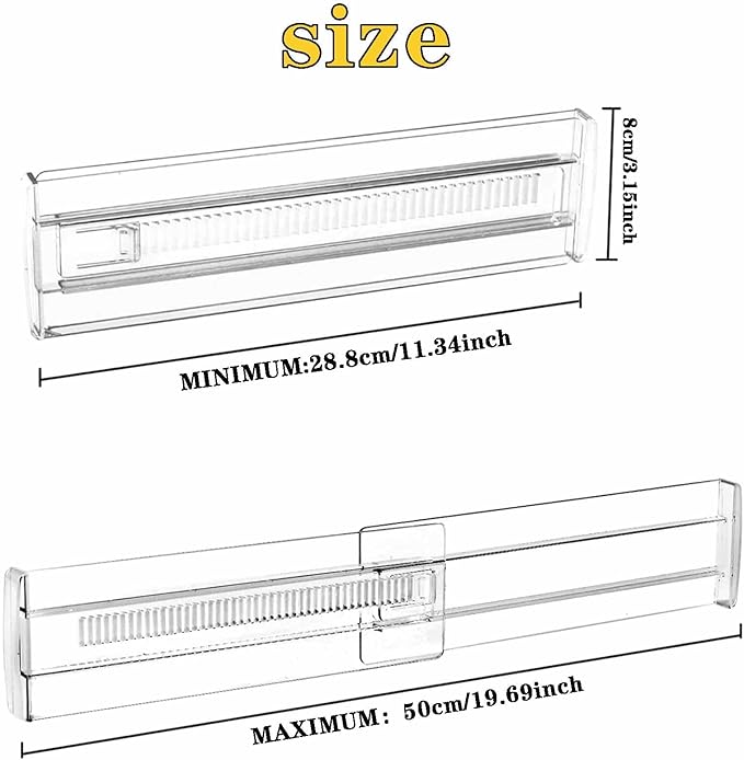 12 Pcs Drawer Dividers for Clothes, 3.15" High 11.34"-19.69" Adjustable Expandable Dresser Drawer Organizer, Clear Plastic Se