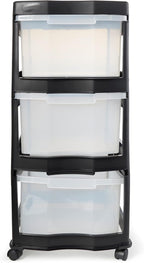 Life Story Classic 3 Tier Shelf Standing Plastic Storage Drawers and Organizer with Wheels for Home, Dorm, or Office Use, Bla