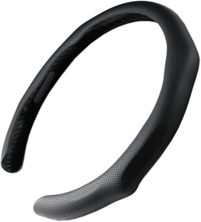 Quick Install Sporty Black Perforated Nappa Leather Steering Wheel Cover for All 14½ to 15 inches Car Sedan Coupe SUV Pickup 14.5 to 15